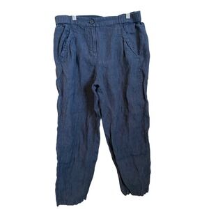 Poetry Navy Blue 100% Linen Tapered Trousers Pants Womens US‎ 10